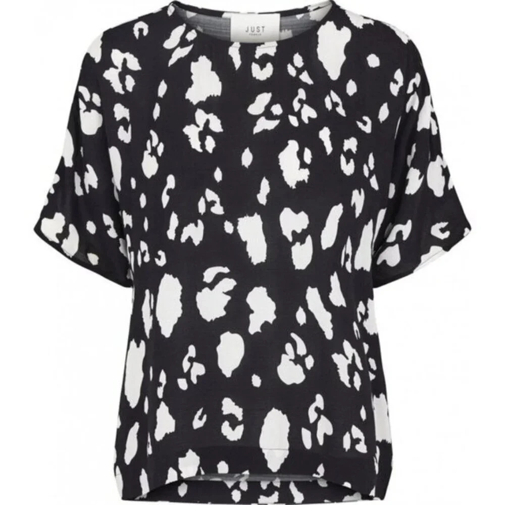 Just Female Amanda Tee Pattern Blouse Black White Women's Large